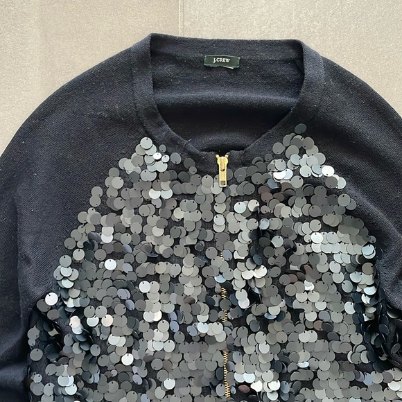 J. Crew sequin Paillette merino wool cardigan w zipper - Picture 3 of 17